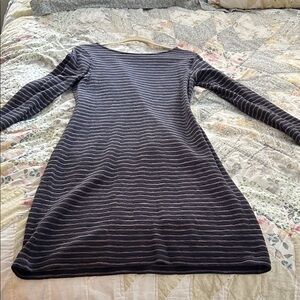 Garnet Hill Navy and Gray Striped Long-Sleeve Shift Dress